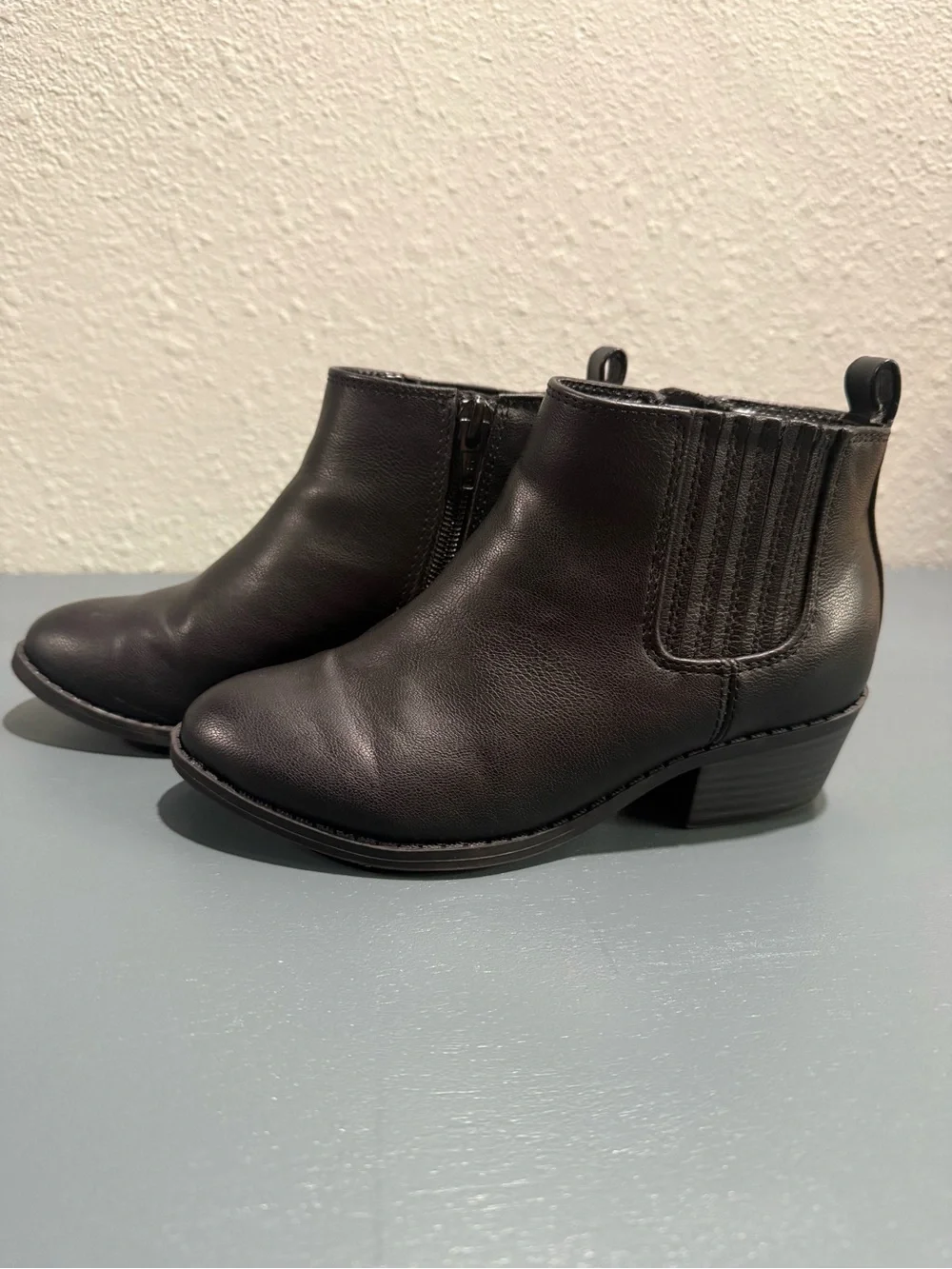Old Navy - Girl’s Black Leather Ankle Booties - Slip-On